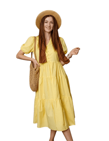 Yellow Tiered Midi Dress